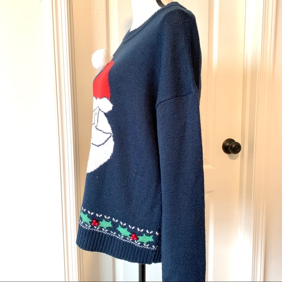 LORD & TAYLOR CONTEXT Navy Santa Sweater—SZ. Lg - Picture 3 of 16